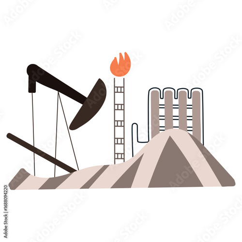 Oil industry extraction and refining process illustration