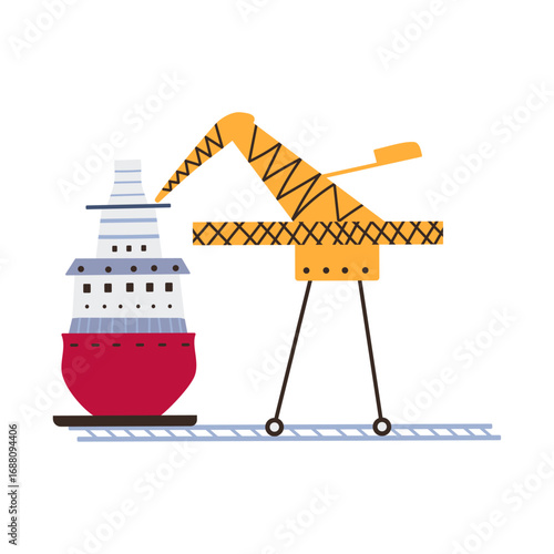 Vector illustration of maritime freight logistics with a ship and crane