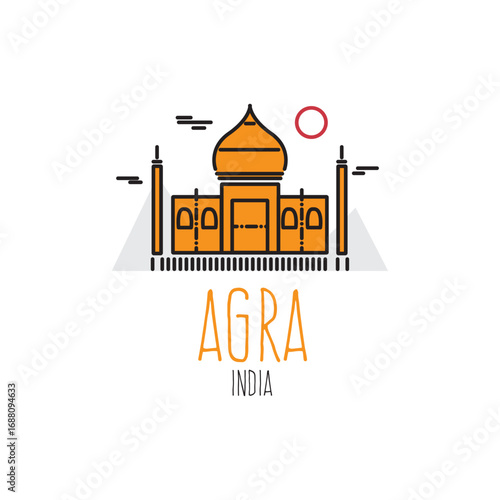 Agra India Landmark Icon Cultural Travel Destination Illustration