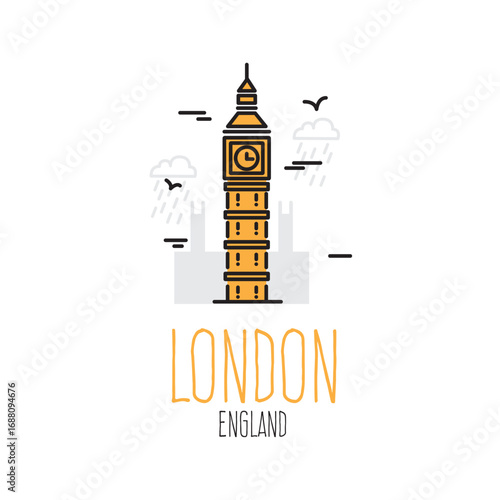 Big Ben Clock Tower Linear Graphic Design in London England