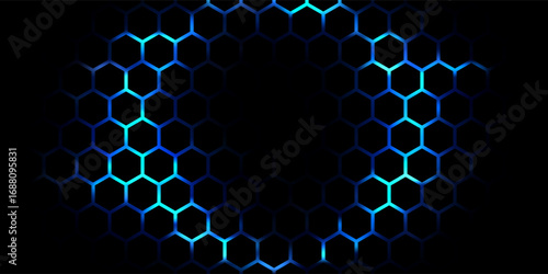 Abstract futuristic hexagons surface concept. Honeycomb background. Modern trendy sci-fi technology background of hexagonal pattern with blue circle waves. Technology,  hi-tech virtual space Eps10