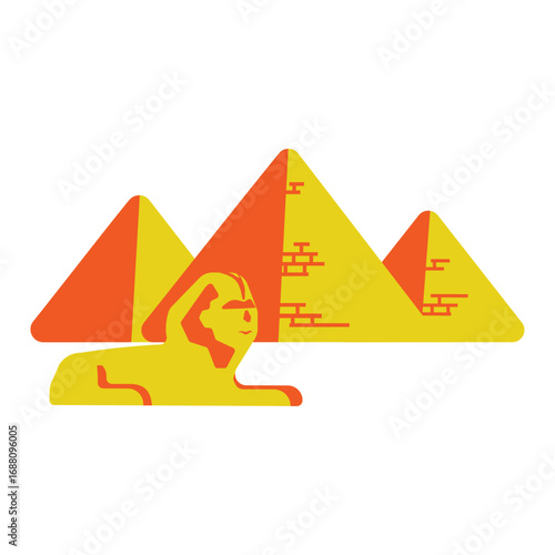 Stylized vector art of ancient Egypt's iconic Sphinx and pyramids