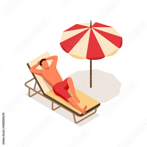 Man Relaxing on a Beach Chair Under a Sun Umbrella