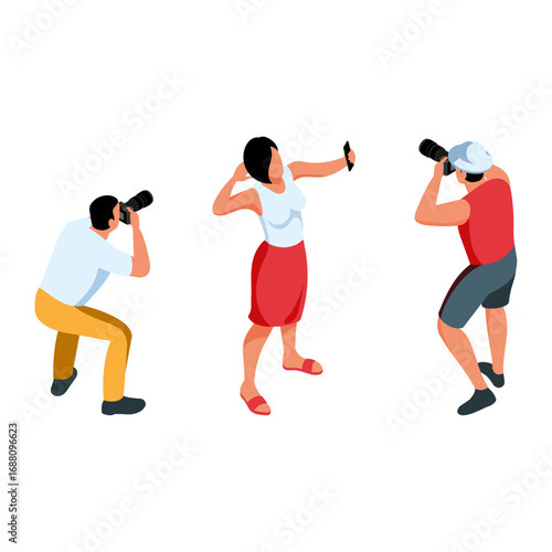 Photographers capturing moments, a woman posing for a selfie