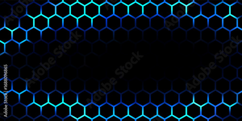 Abstract background hexagon blue of futuristic surface with light rays and shadows cyberpunk. fluorescent background for tech. Eps10