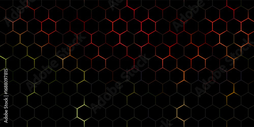 Vector illustrations of Bright glowing purple and blue hexagonal network pattern digital hi tech background. Eps10