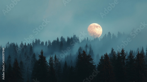 mystical moon above forest