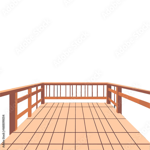 Elevated Wooden Deck with Natural Light Casting Shadow Lines Against a Plain White Backdrop Simple Outdoor Structure Design