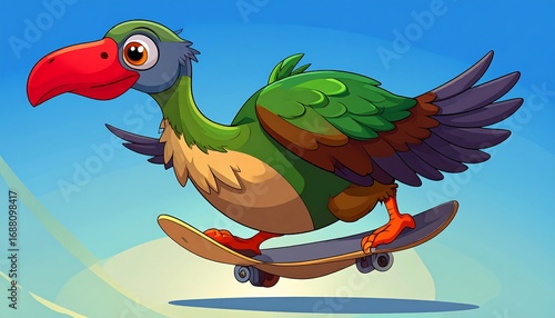 Cartoon bird skateboarding (1)