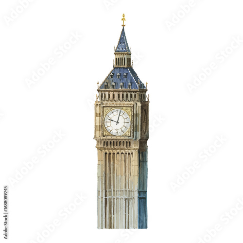 Watercolor Illustration of Big Ben Clock Tower in London, United Kingdom