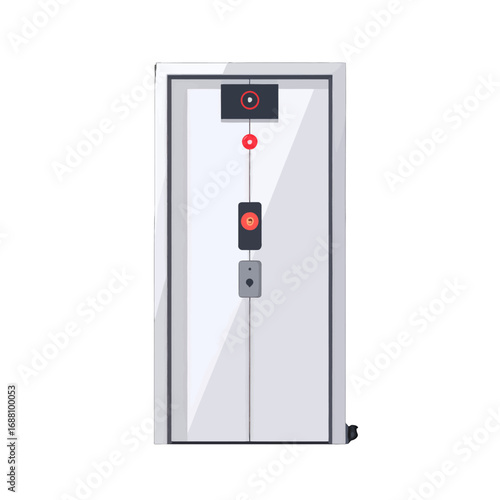 Elevator Door with Control Panel and Red Light Illustration Modern Gray and White Design
