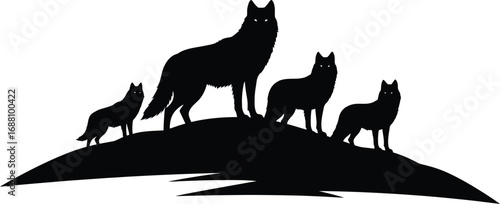 Silhouette of a pack of wolves standing a hill, a wild and majestic representation of natures social structure