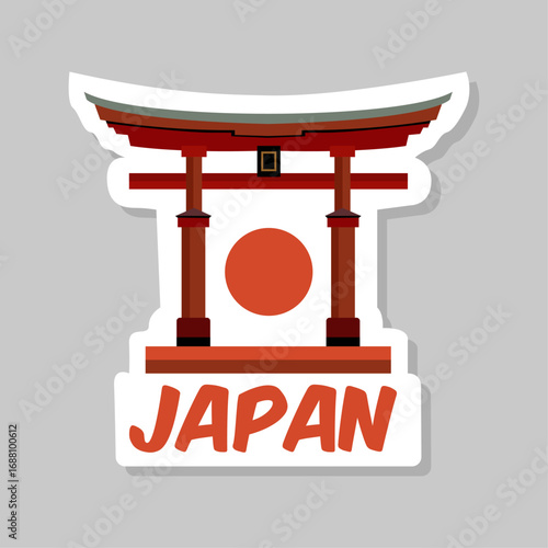 Traditional Japanese Torii Gate with Rising Sun Graphic Icon