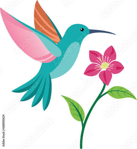 Hummingbird Hovering At Flower Vector