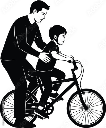 Silhouette of father teaching his son to ride a bicycle, capturing a precious moment of learning and bonding