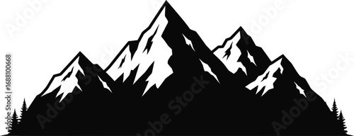 Silhouette of mountain range with forest, showcasing majestic beauty and grandeur of natures landscapes