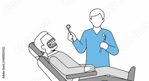Dental checkup illustration depicting a dentist examining a patient's teeth, suitable for dental clinic websites, educational materials, and health awareness campaigns.