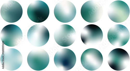 Gradient Vector Spheres Set – Gray, and Green Abstract 3D Circle Elements for Backgrounds, Illustrations, UI, and Branding
