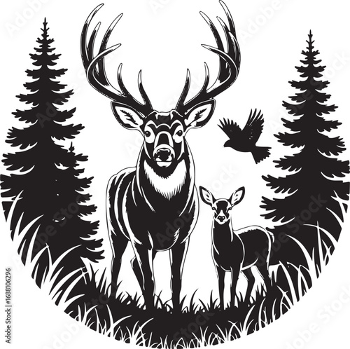 Stylized deer silhouette with natural elements