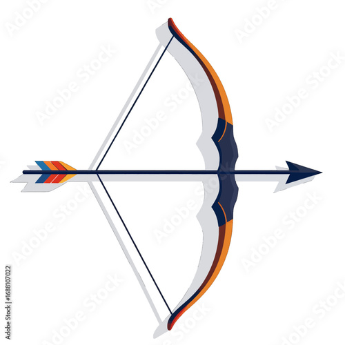 Orange And Blue Bow And Arrow Against White Detailed Vector Illustration