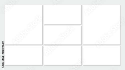 Moodboard template. 7 Photo collage grid. Vector. Mood board design. Mosaic frame banner. Photography album layout.