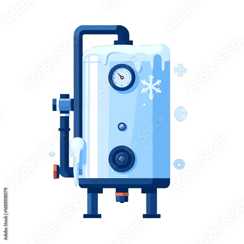 Icy Blue Water Heater Pixel Art with Snowflake Design and White Background