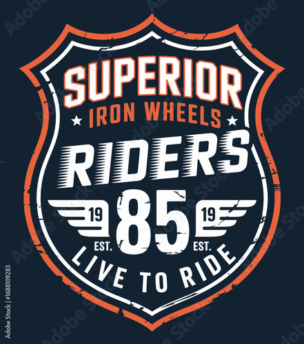 A nostalgic shield design dedicated to the Superior Riders, elegantly displaying the established year alongside an empowering 'Live to Ride' motto.
