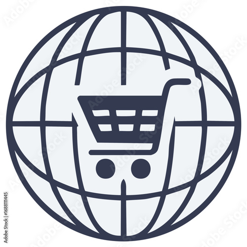 Global Ecommerce Icon with Shopping Cart on a World Globe for International Online Shopping