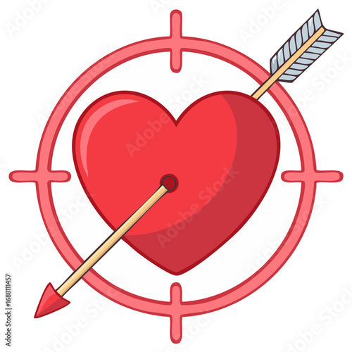 Red heart with arrow in target symbol symbolizing love and aiming for romance