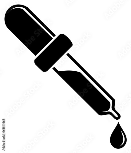 Eye Dropper Releasing a Single Drop of Liquid in Black and White Simple Medical or Scientific Illustration