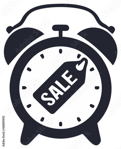 Retro alarm clock with sale tag illustration symbolizing time sensitive discounts and limited offers