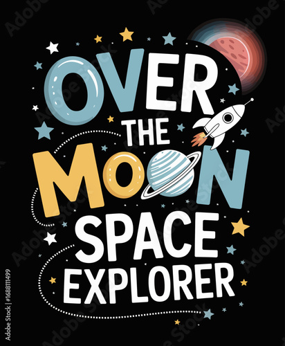 A vibrant, colorful illustration of a rocket traveling through space among planets and stars, representing exploration and the joy of discovering the universe's wonders.