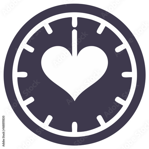 Heart in clock icon a graphic symbol representing love time health and care concepts