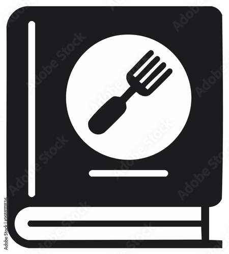 A recipe book with a fork on its cover, providing culinary guidance and instructions in minimalist design concept.