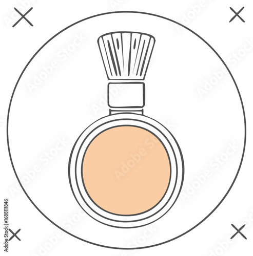 Cosmetic face powder pot with a brush applicator line art illustration icon
