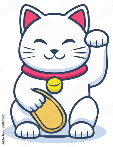 Charming Beckoning Cat Cartoon Vector Illustrating Good Fortune and Japanese Culture
