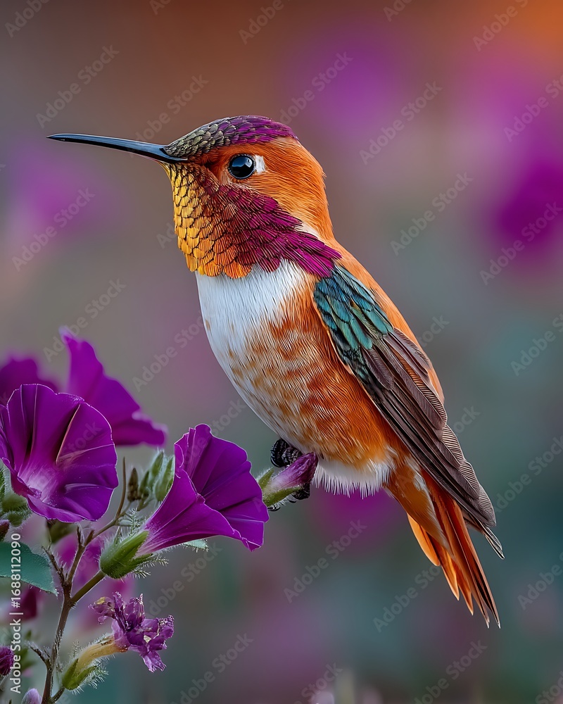 Fototapeta premium Stunning colorful bird with flowers high resolution photo
