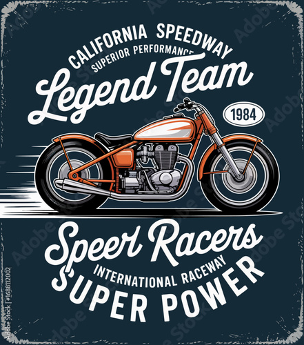 This artistic representation showcases a stylish racing motorcycle emphasizing superior performance, embodying the essence of the California Speedway legend team in rich colors.