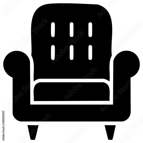 Armchair black glyph icon for home furniture and interior design concept vector illustration