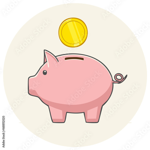 Pink Piggy Bank and Golden Coin Illustration for Saving Money and Financial Planning