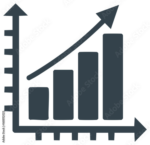 Stylized bar graph icon with upward arrow showing financial growth and business success