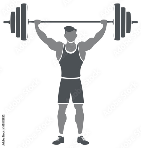 Weightlifter silhouette with a barbell overhead, illustration of fitness concept