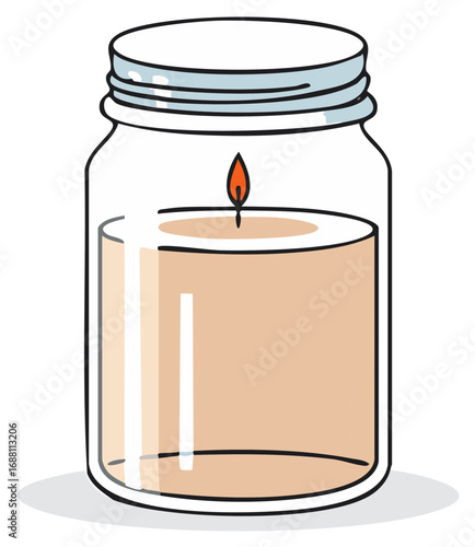 Illustration of a lit scented candle inside a glass jar with a lid and a gentle flame