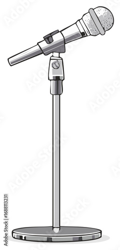 Illustration of a Silver Microphone on a Metal Stand for Speech Performance