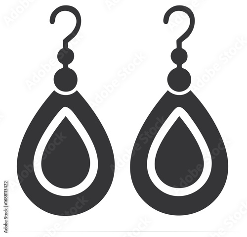 Pair of teardrop dangle earrings vector icon simple jewelry silhouette