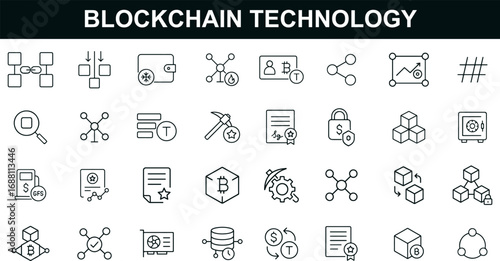 Blockchain Technology Icon Set for Crypto, Security, and Decentralized UI Design