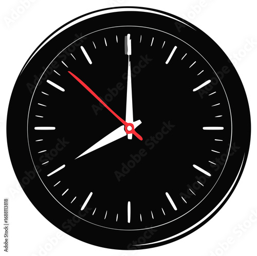 Black and white circular clock with red second hand, time concept.
