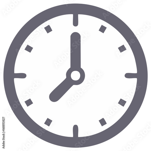 Simple gray clock icon showing eight o'clock. Flat vector illustration for time, schedule, and deadline concepts.