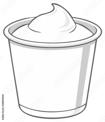 Container full of white yogurt or cream, plain flavor, in a cartoon style with vector illustration