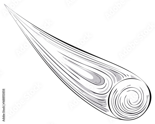 Stylized Comet Illustration with Swirling Trail and Graphic Design